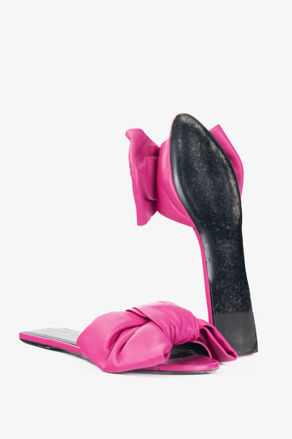 Balenciaga Magenta Pink Square Knife Bow Open-Toe Mule Sandals