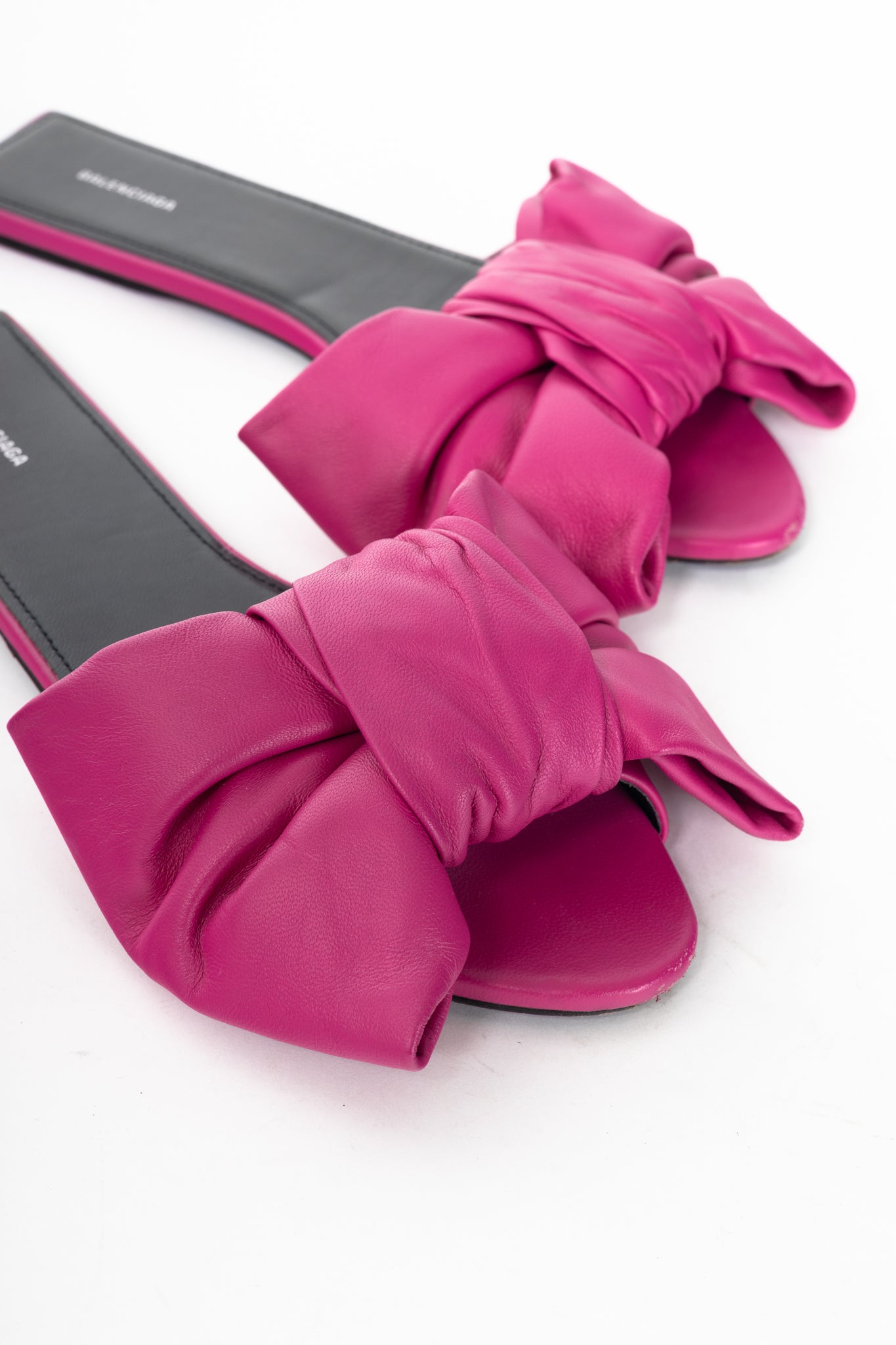 Balenciaga Magenta Pink Square Knife Bow Open-Toe Mule Sandals