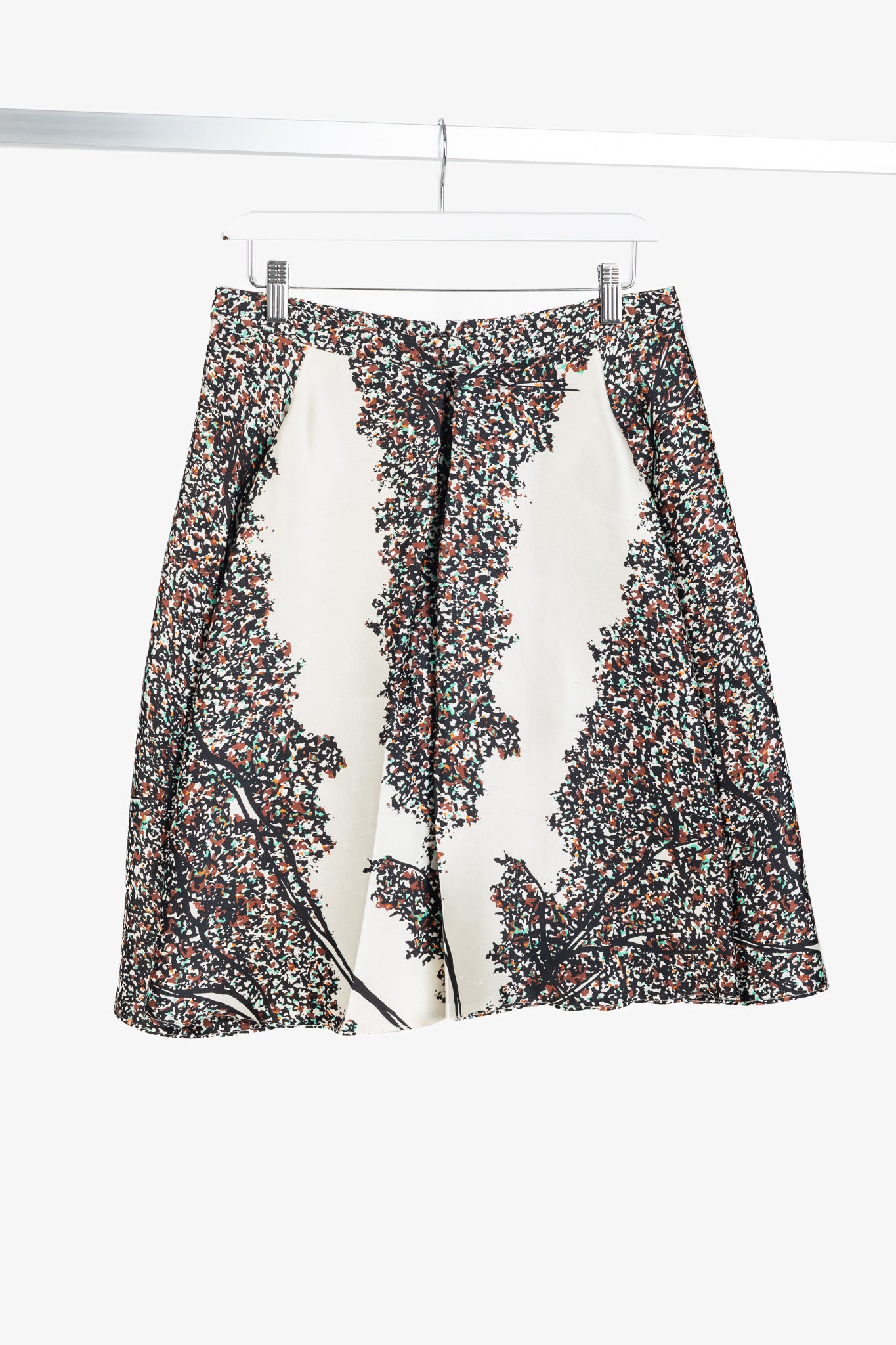Balenciaga Resort 2012 Runway White Leaves-Print Silk Full Mini Skirt