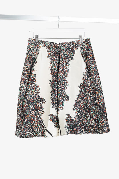Balenciaga Resort 2012 Runway White Leaves-Print Silk Full Mini Skirt