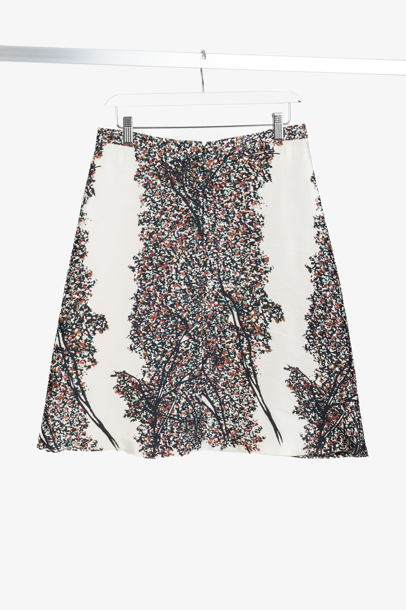 Balenciaga Resort 2012 Runway White Leaves-Print Silk Full Mini Skirt