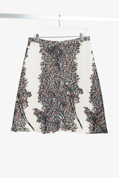 Balenciaga Resort 2012 Runway White Leaves-Print Silk Full Mini Skirt