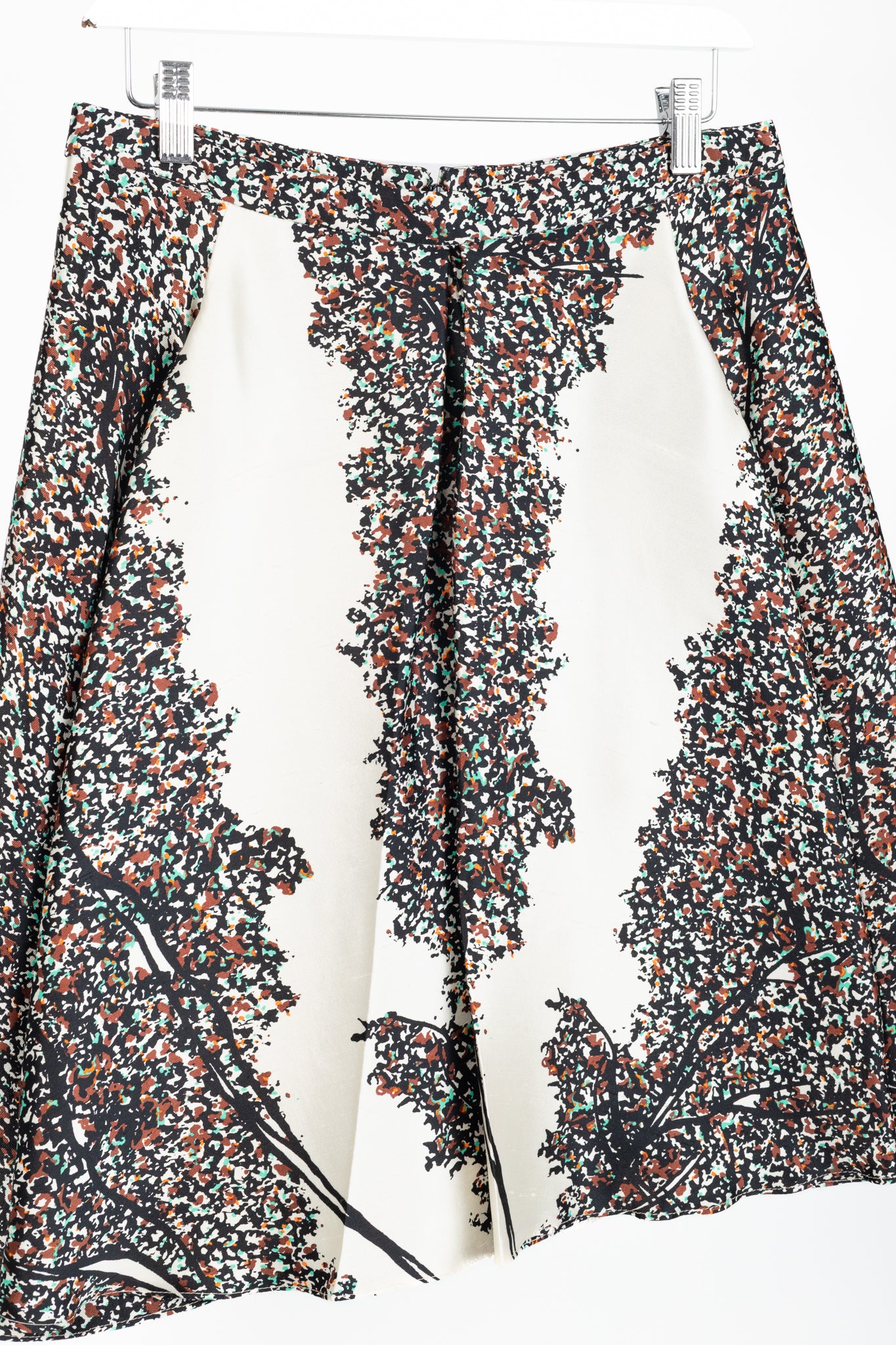 Balenciaga Resort 2012 Runway White Leaves-Print Silk Full Mini Skirt