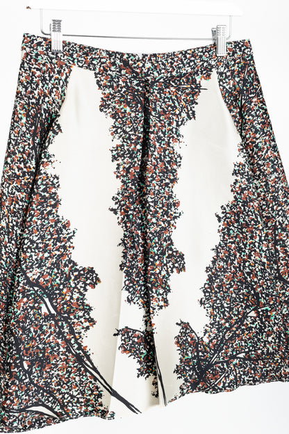 Balenciaga Resort 2012 Runway White Leaves-Print Silk Full Mini Skirt