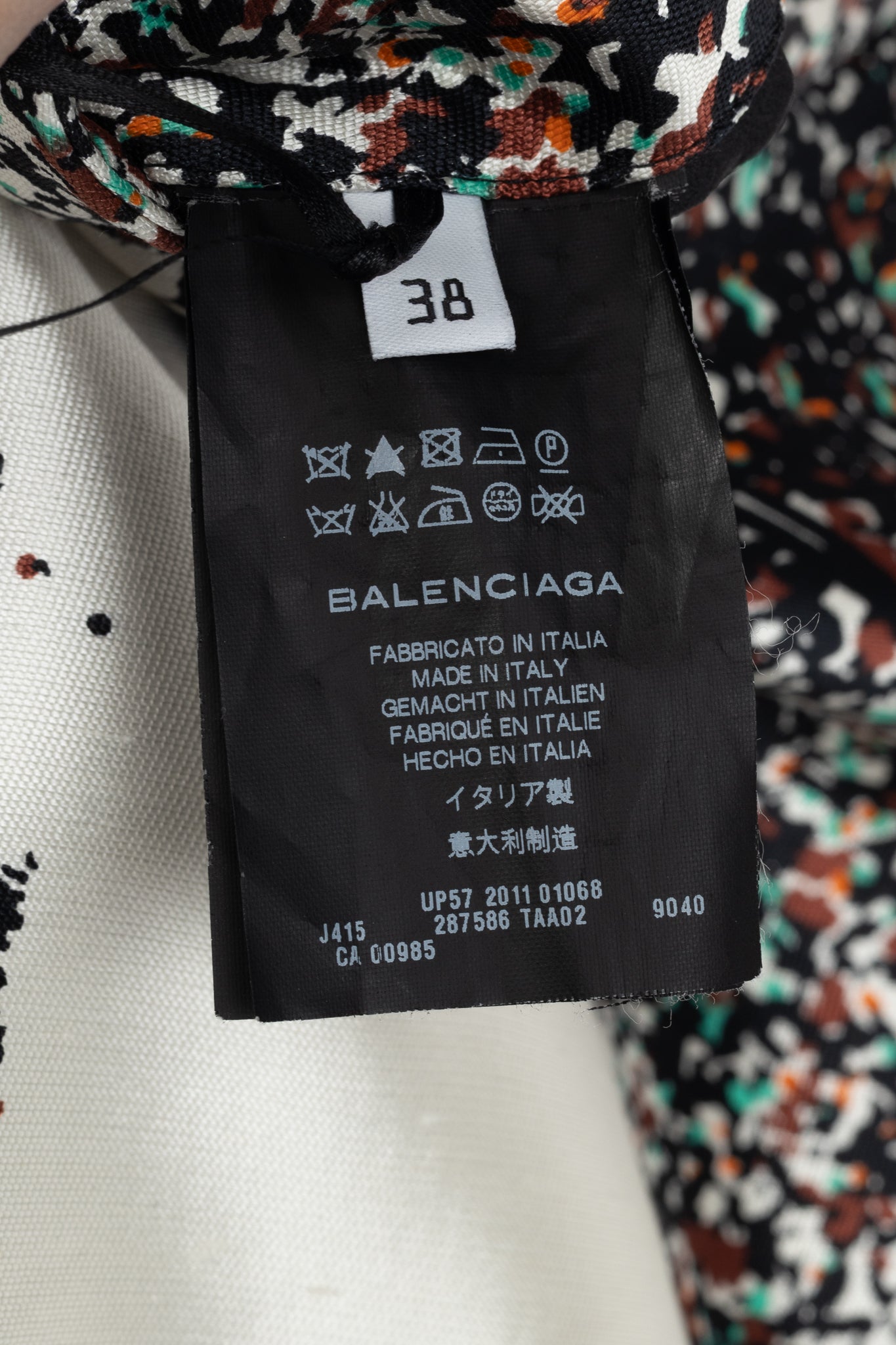 Balenciaga Resort 2012 Runway White Leaves-Print Silk Full Mini Skirt