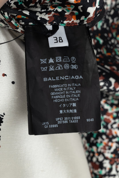 Balenciaga Resort 2012 Runway White Leaves-Print Silk Full Mini Skirt