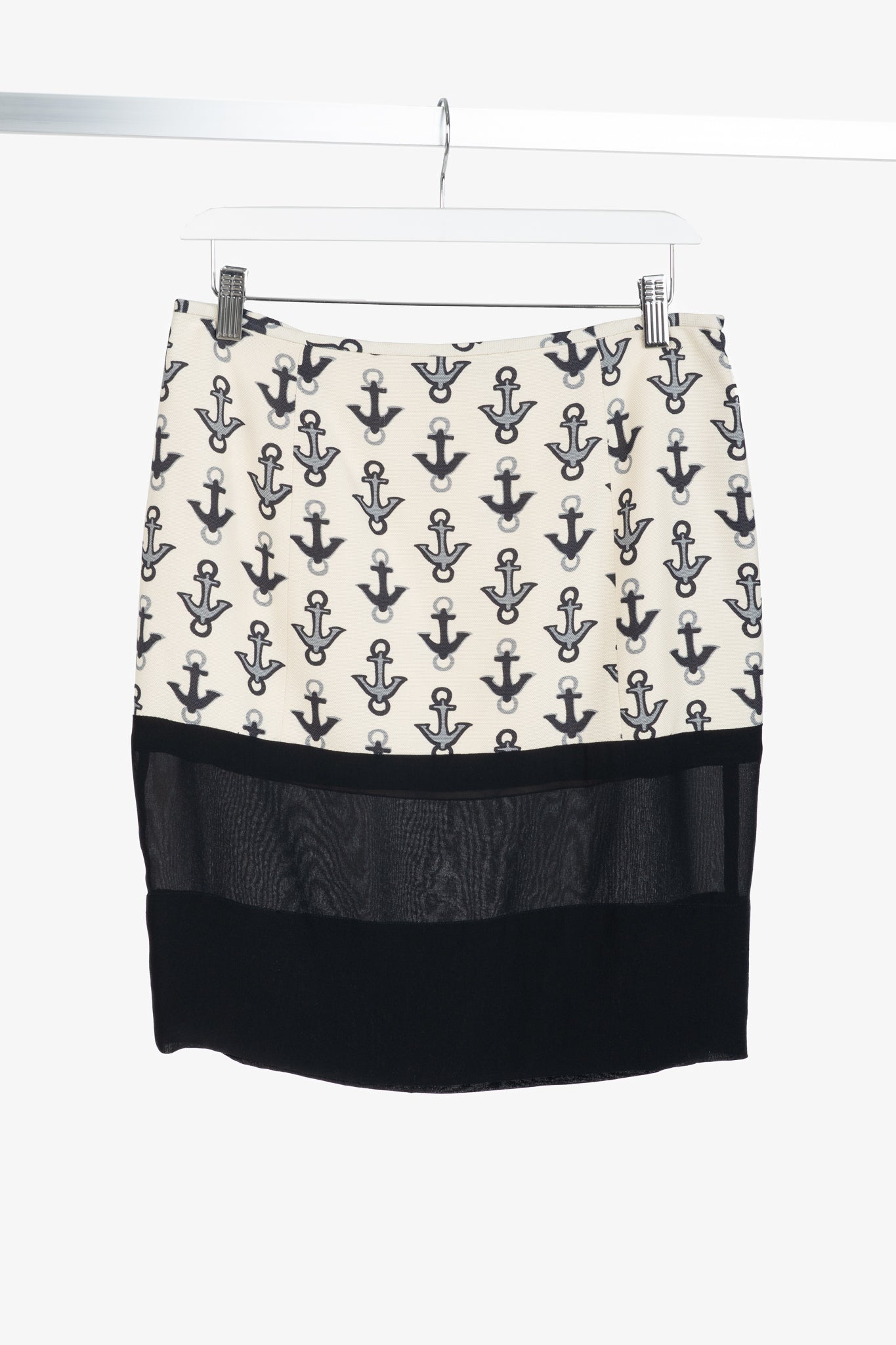 Balenciaga Cream & Black Anchor-Print Silk Mini Skirt