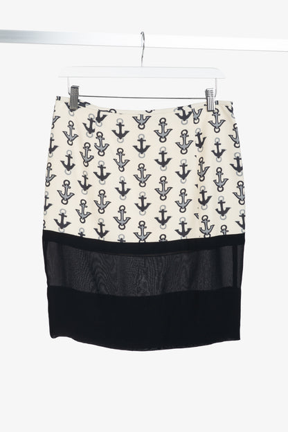 Balenciaga Cream & Black Anchor-Print Silk Mini Skirt