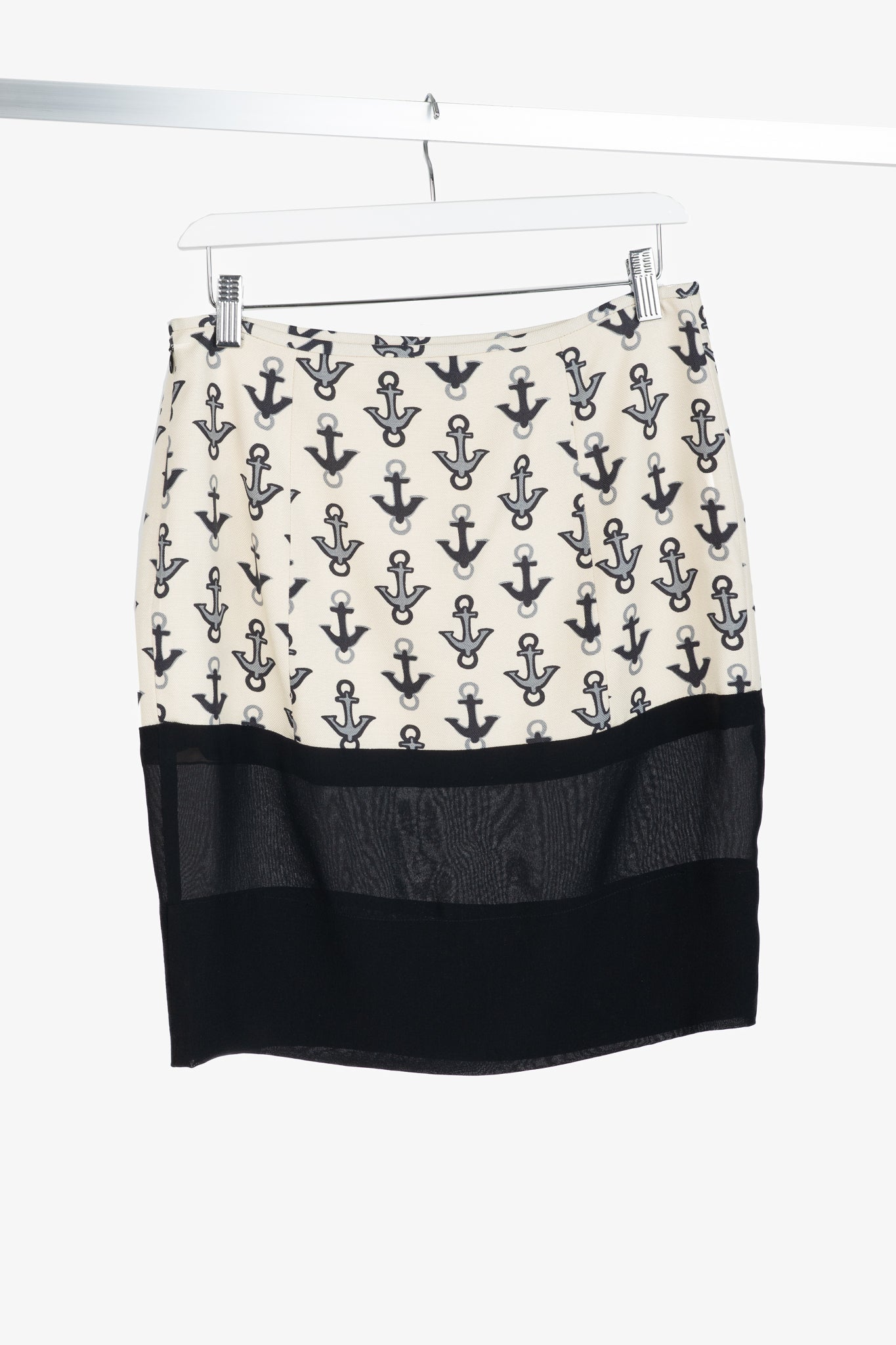 Balenciaga Cream & Black Anchor-Print Silk Mini Skirt