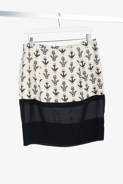 Balenciaga Cream & Black Anchor-Print Silk Mini Skirt