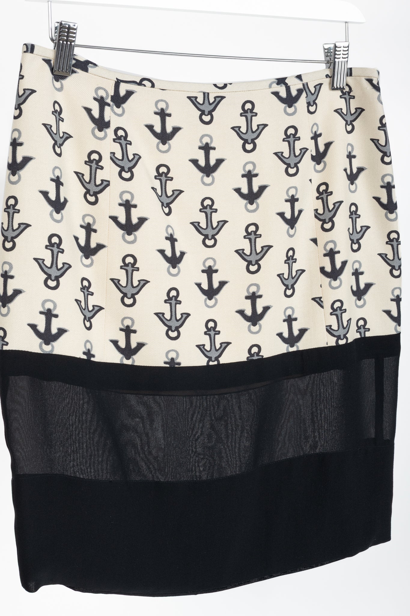 Balenciaga Cream & Black Anchor-Print Silk Mini Skirt