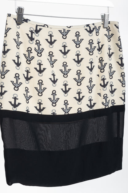 Balenciaga Cream & Black Anchor-Print Silk Mini Skirt