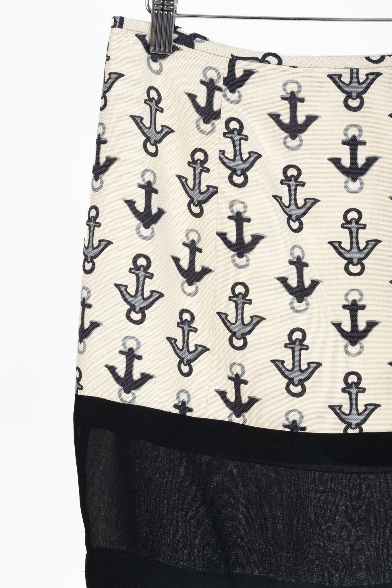 Balenciaga Cream & Black Anchor-Print Silk Mini Skirt