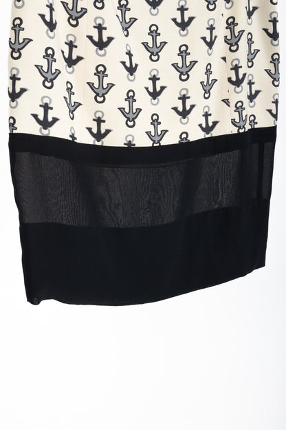 Balenciaga Cream & Black Anchor-Print Silk Mini Skirt