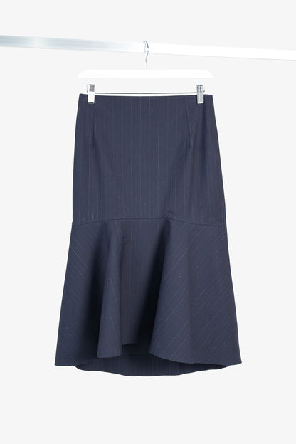 Balenciaga 2019 Navy Chalk Pinstripe Wool Trumpet Skirt