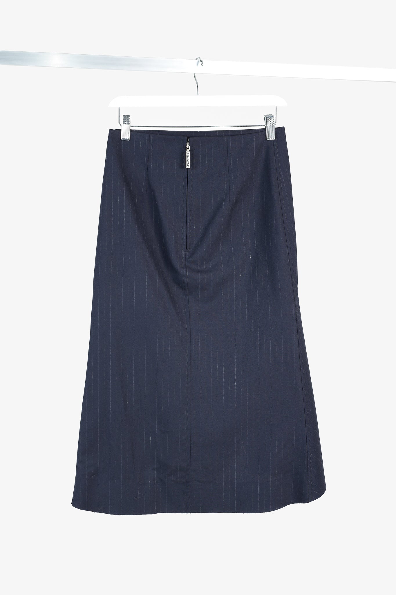 Balenciaga 2019 Navy Chalk Pinstripe Wool Trumpet Skirt