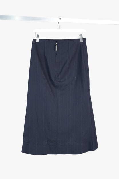 Balenciaga 2019 Navy Chalk Pinstripe Wool Trumpet Skirt