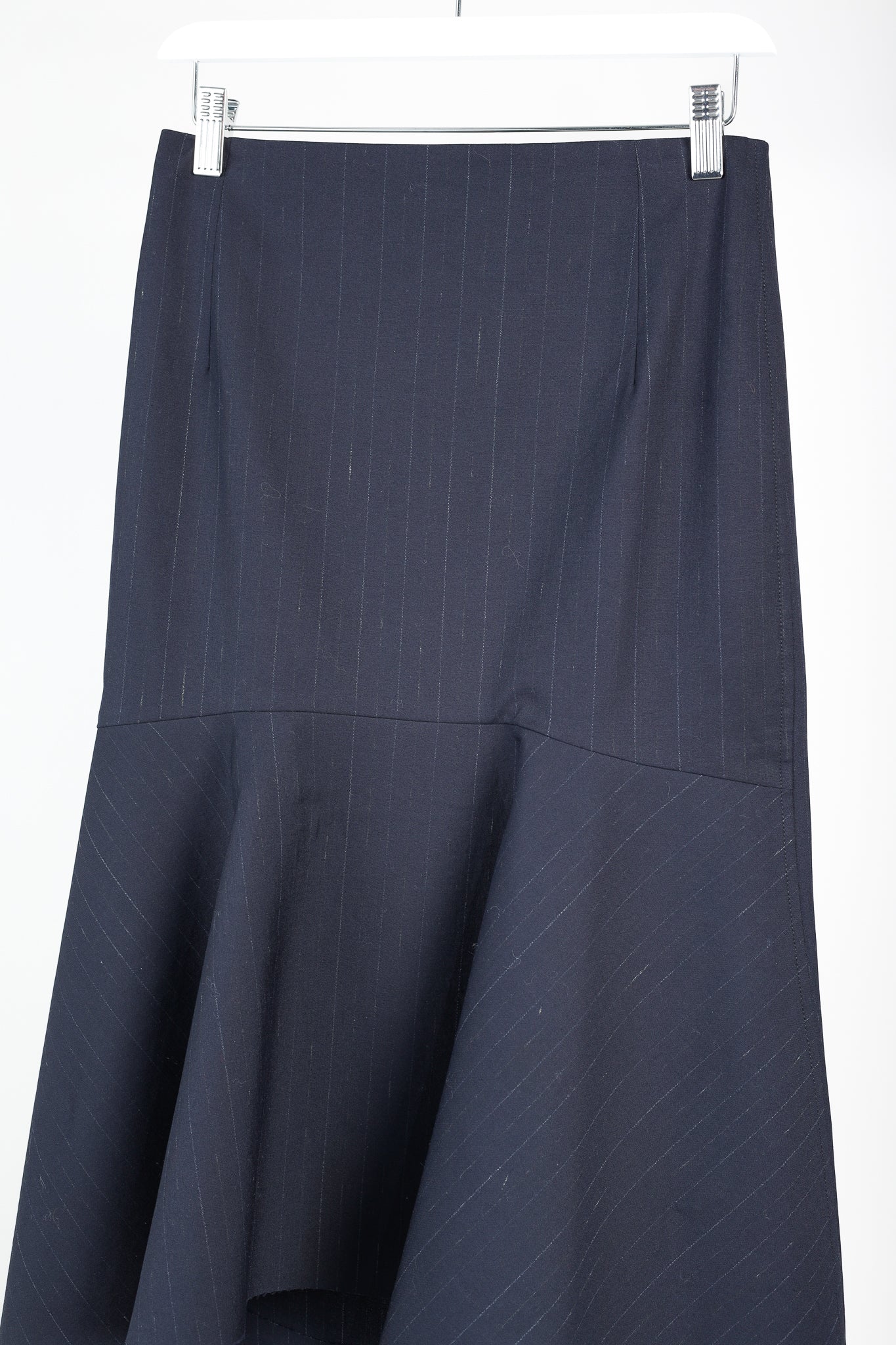 Balenciaga 2019 Navy Chalk Pinstripe Wool Trumpet Skirt