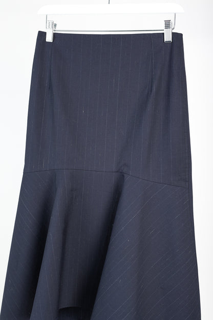 Balenciaga 2019 Navy Chalk Pinstripe Wool Trumpet Skirt