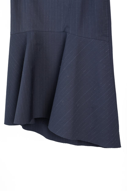 Balenciaga 2019 Navy Chalk Pinstripe Wool Trumpet Skirt