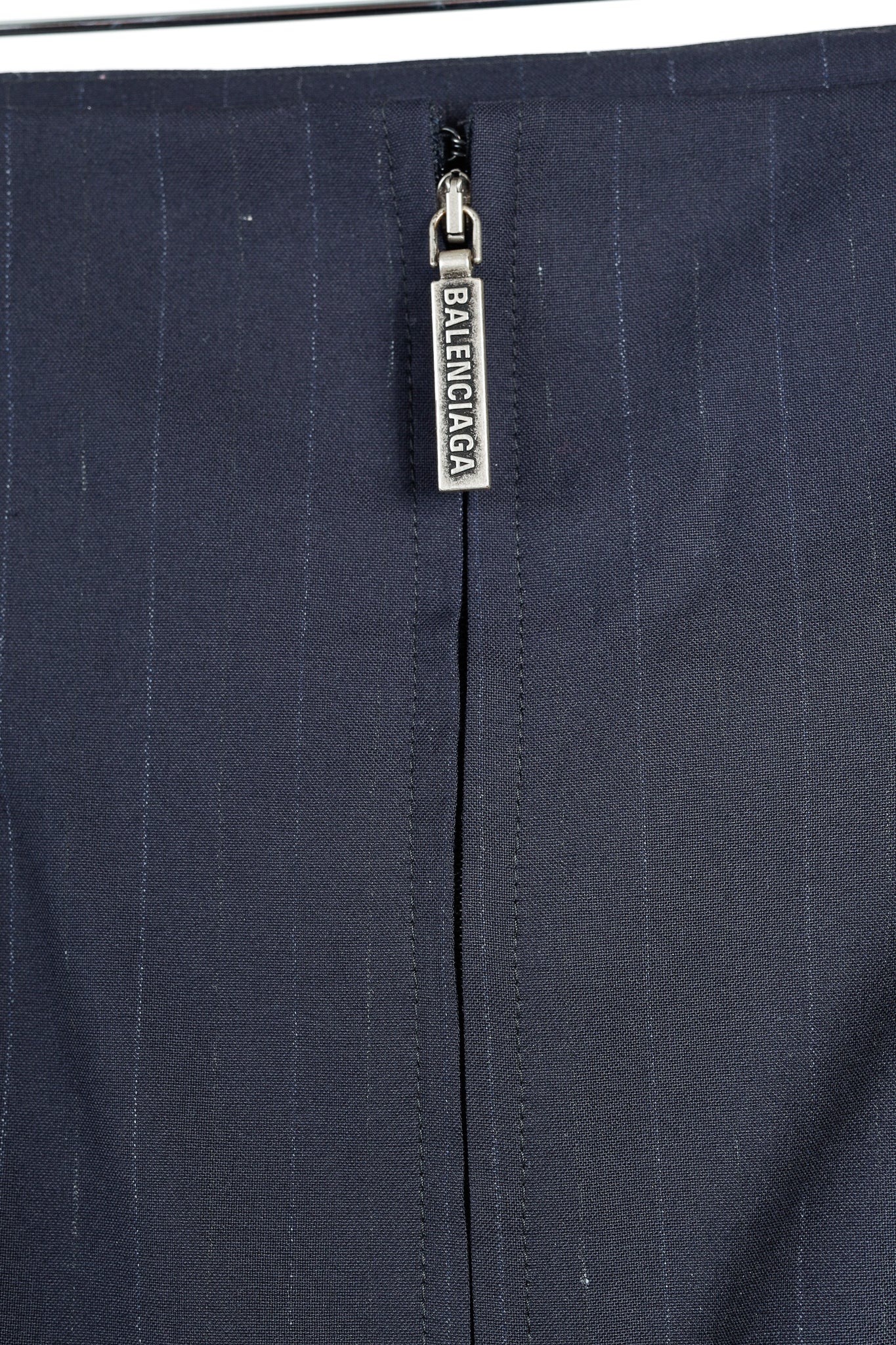 Balenciaga 2019 Navy Chalk Pinstripe Wool Trumpet Skirt