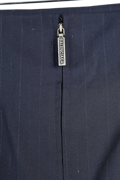 Balenciaga 2019 Navy Chalk Pinstripe Wool Trumpet Skirt