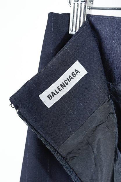 Balenciaga 2019 Navy Chalk Pinstripe Wool Trumpet Skirt
