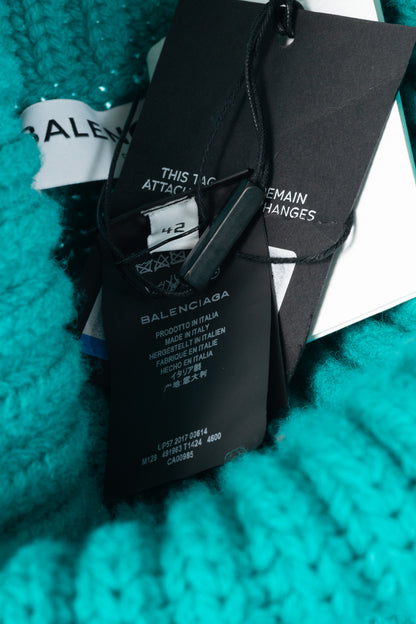 Balenciaga AW17 Runway Turquoise Oversized Ribbed Wool Turtleneck Sweater