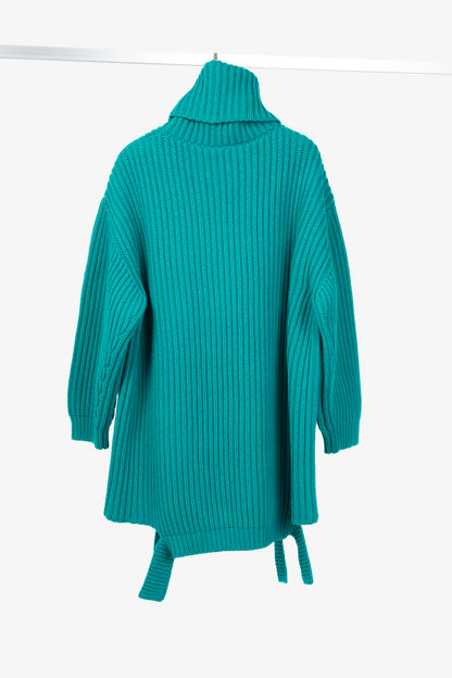 Balenciaga AW17 Runway Turquoise Oversized Ribbed Wool Turtleneck Sweater