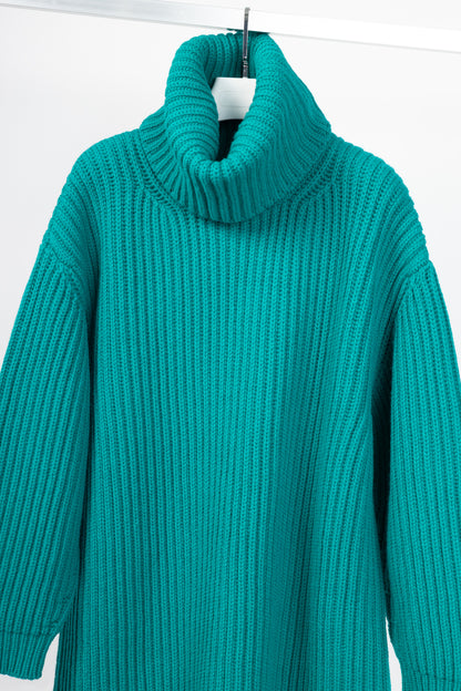 Balenciaga AW17 Runway Turquoise Oversized Ribbed Wool Turtleneck Sweater