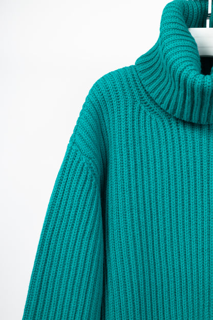 Balenciaga AW17 Runway Turquoise Oversized Ribbed Wool Turtleneck Sweater