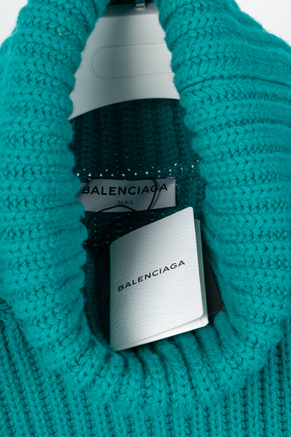 Balenciaga AW17 Runway Turquoise Oversized Ribbed Wool Turtleneck Sweater