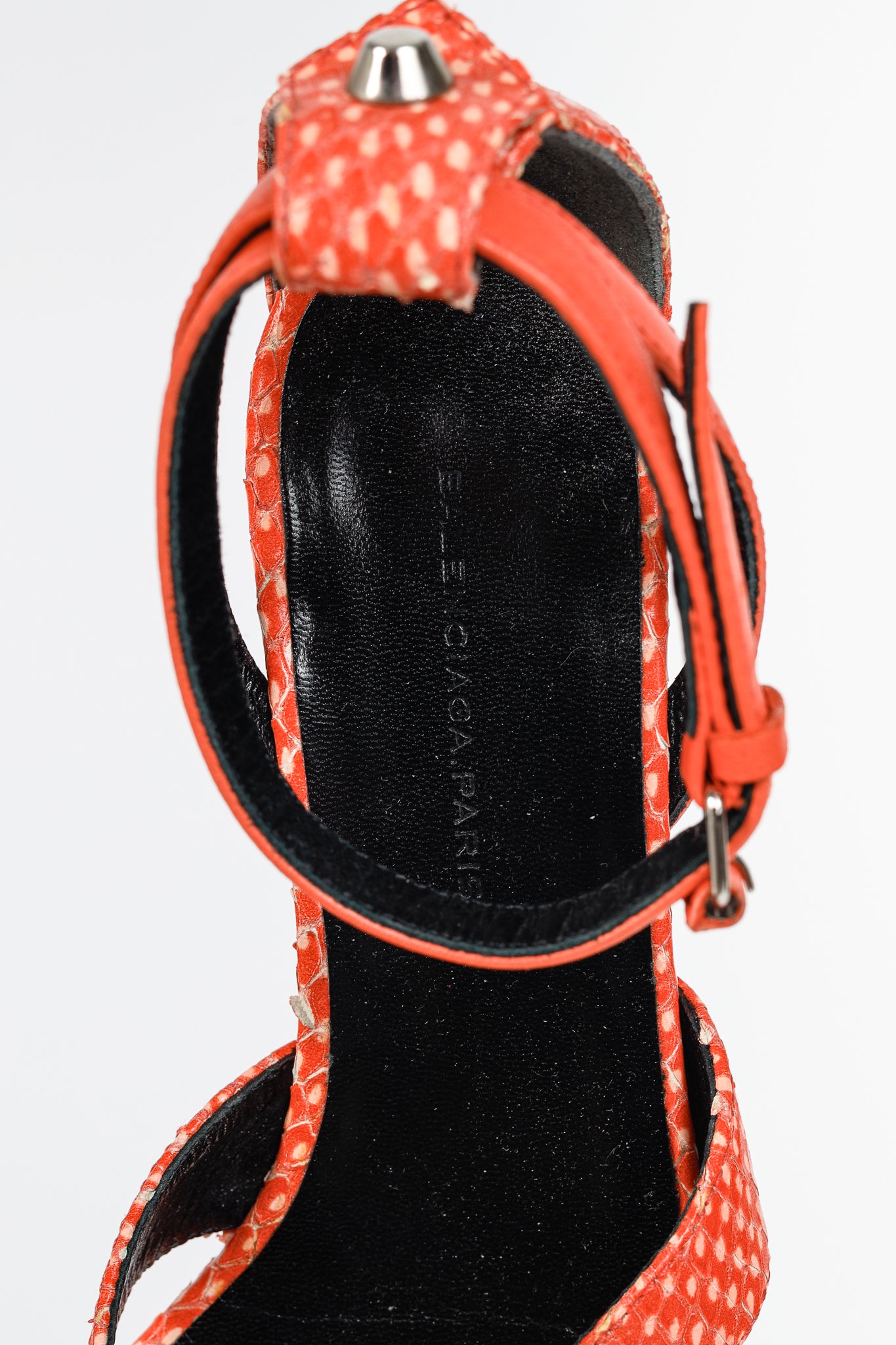 Balenciaga Orange Snakeskin-Embossed Studded Wedge Sandals