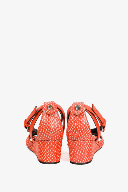 Balenciaga Orange Snakeskin-Embossed Studded Wedge Sandals