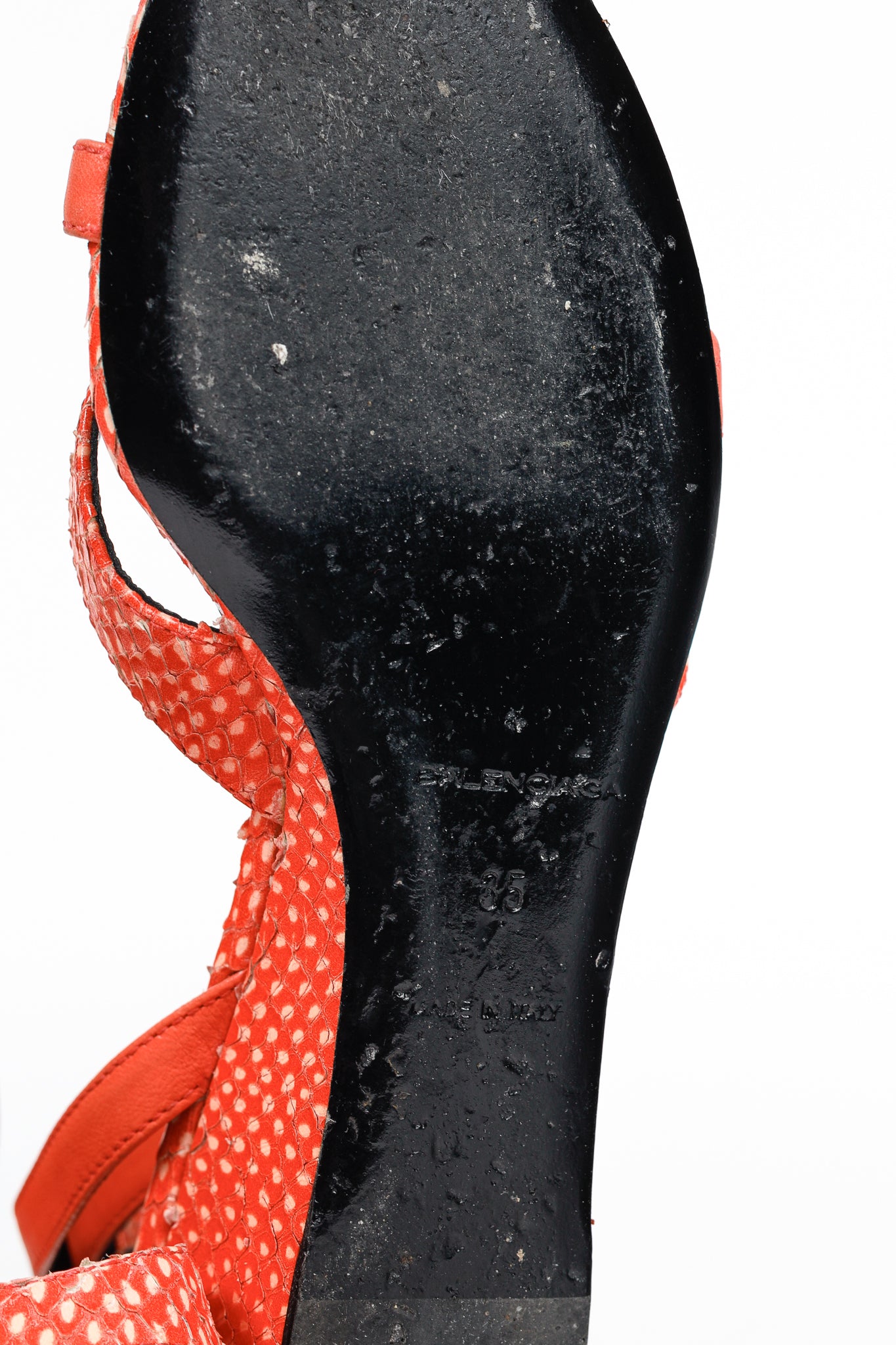 Balenciaga Orange Snakeskin-Embossed Studded Wedge Sandals