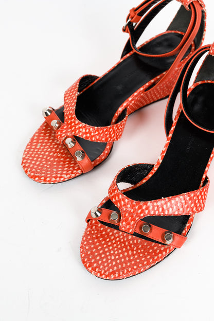 Balenciaga Orange Snakeskin-Embossed Studded Wedge Sandals