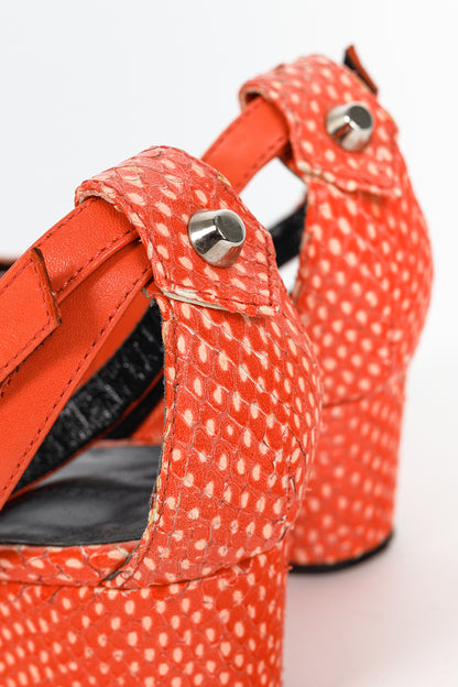 Balenciaga Orange Snakeskin-Embossed Studded Wedge Sandals