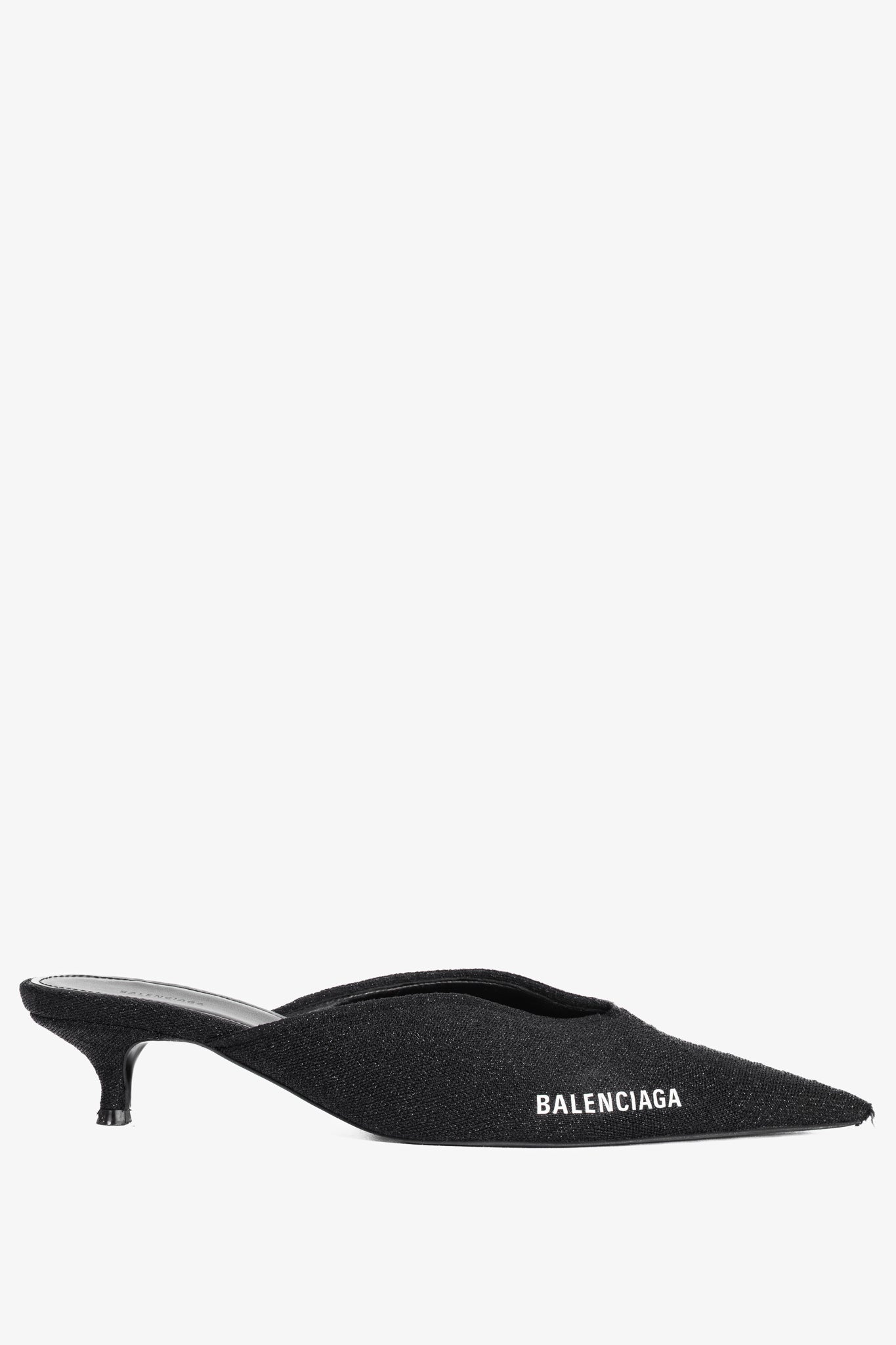 Balenciaga Black Glitter Knit Pointed-Toe Knife Mules