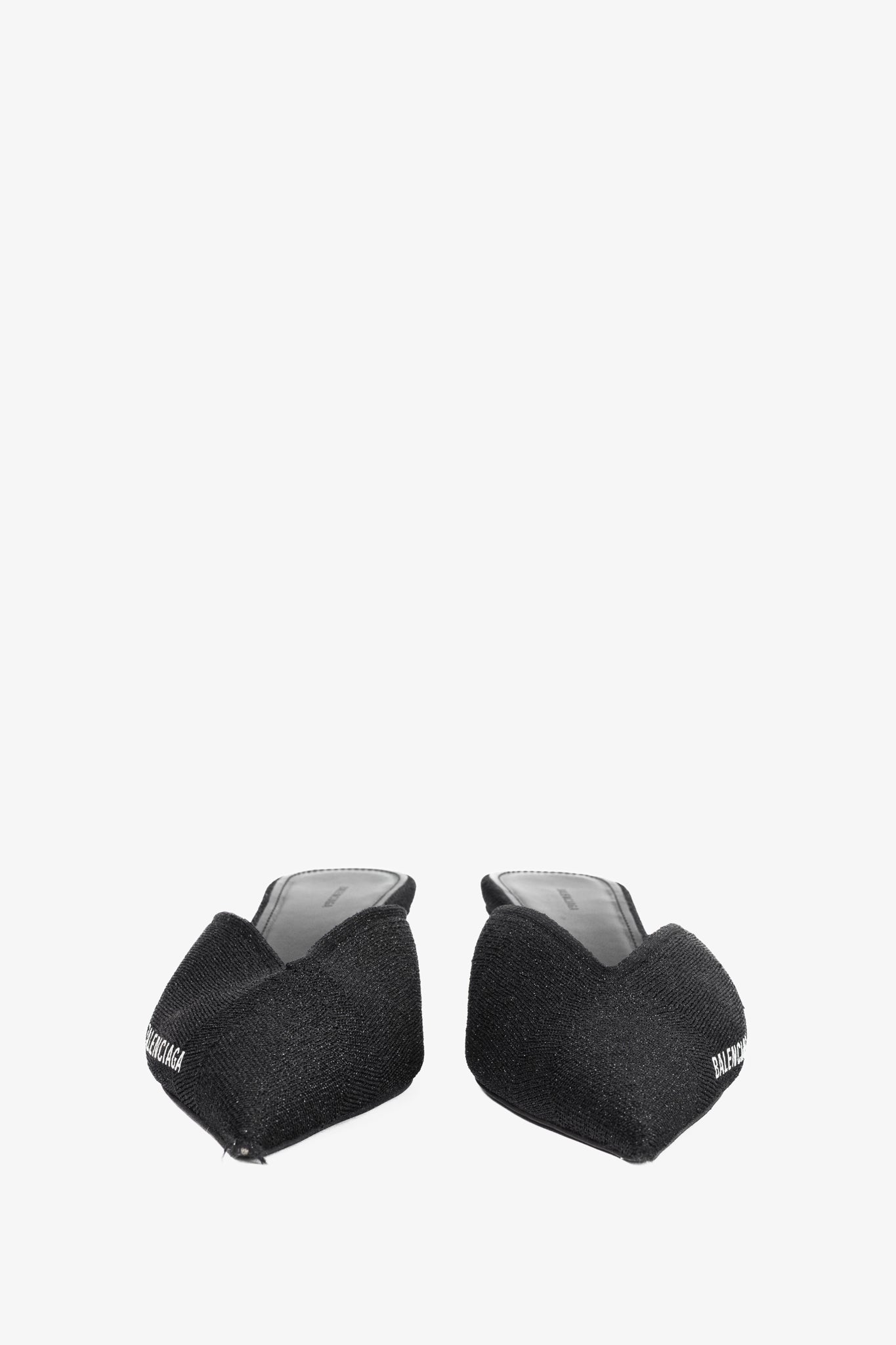Balenciaga Black Glitter Knit Pointed-Toe Knife Mules