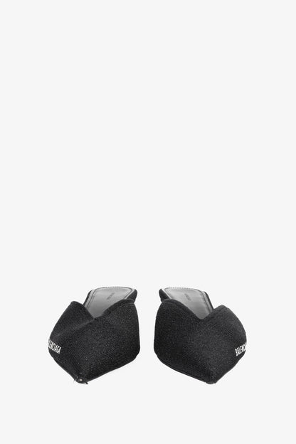Balenciaga Black Glitter Knit Pointed-Toe Knife Mules