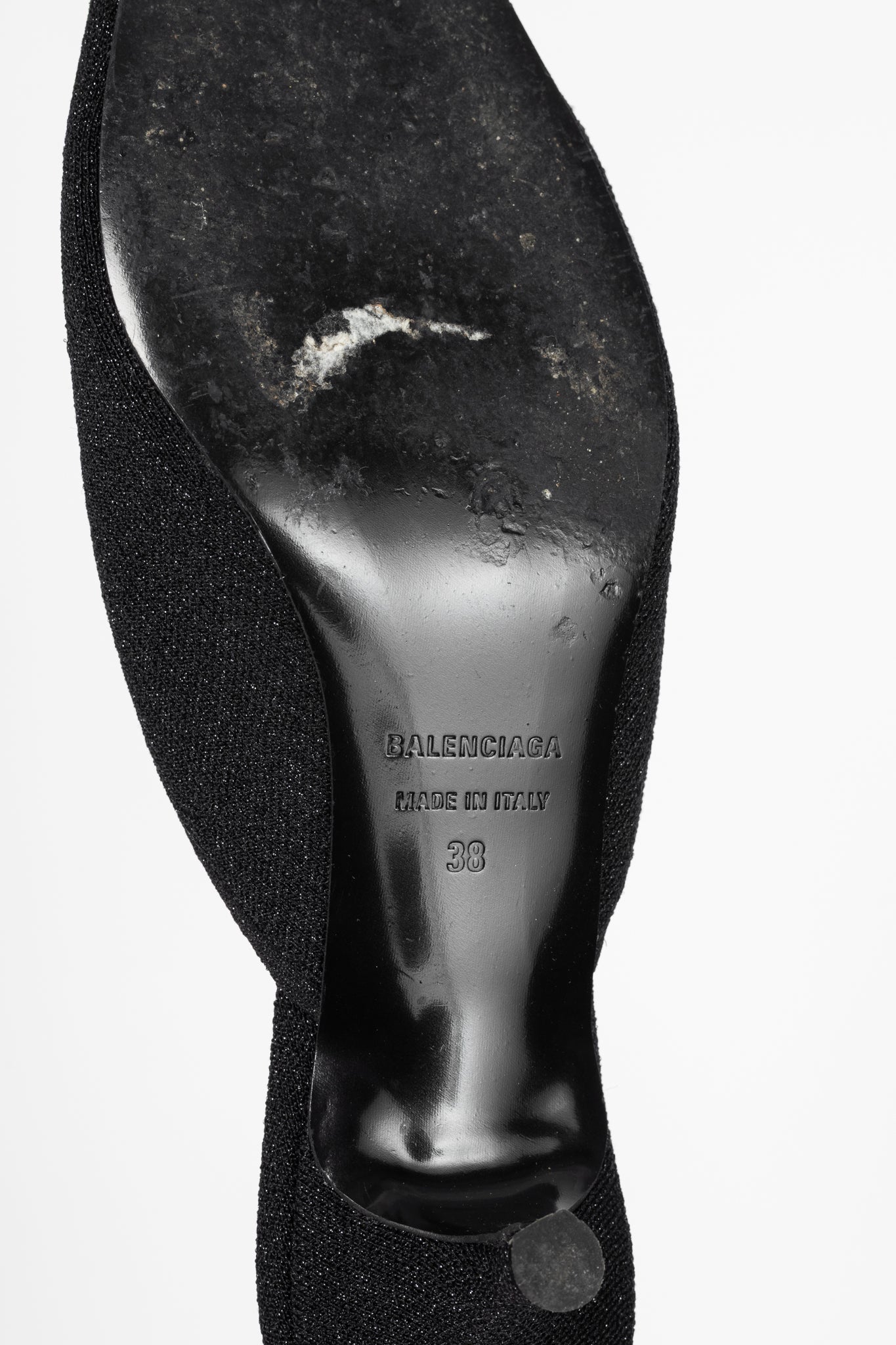 Balenciaga Black Glitter Knit Pointed-Toe Knife Mules
