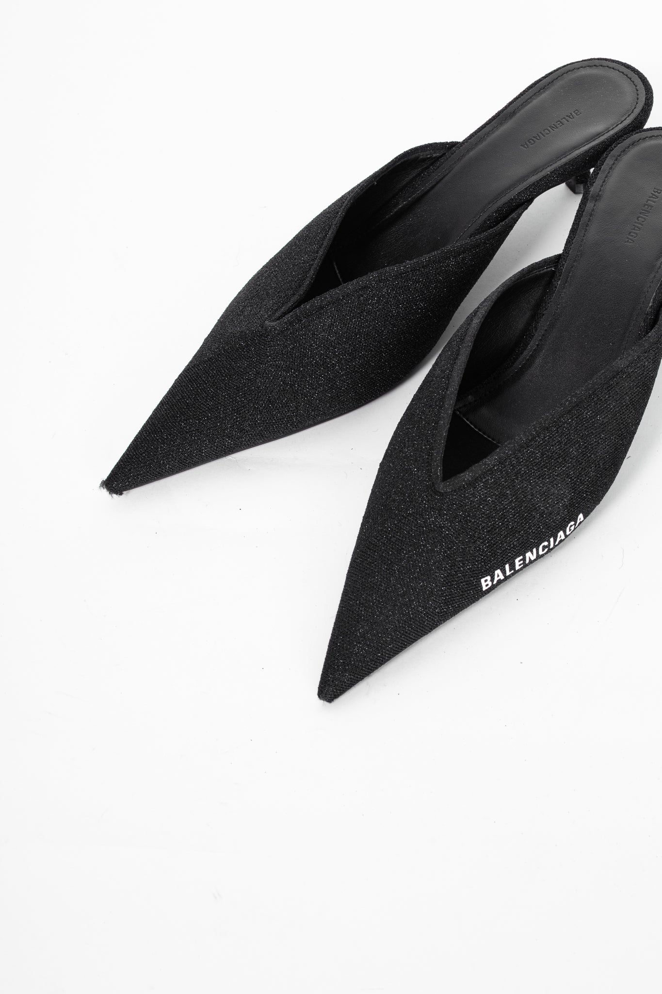 Balenciaga Black Glitter Knit Pointed-Toe Knife Mules