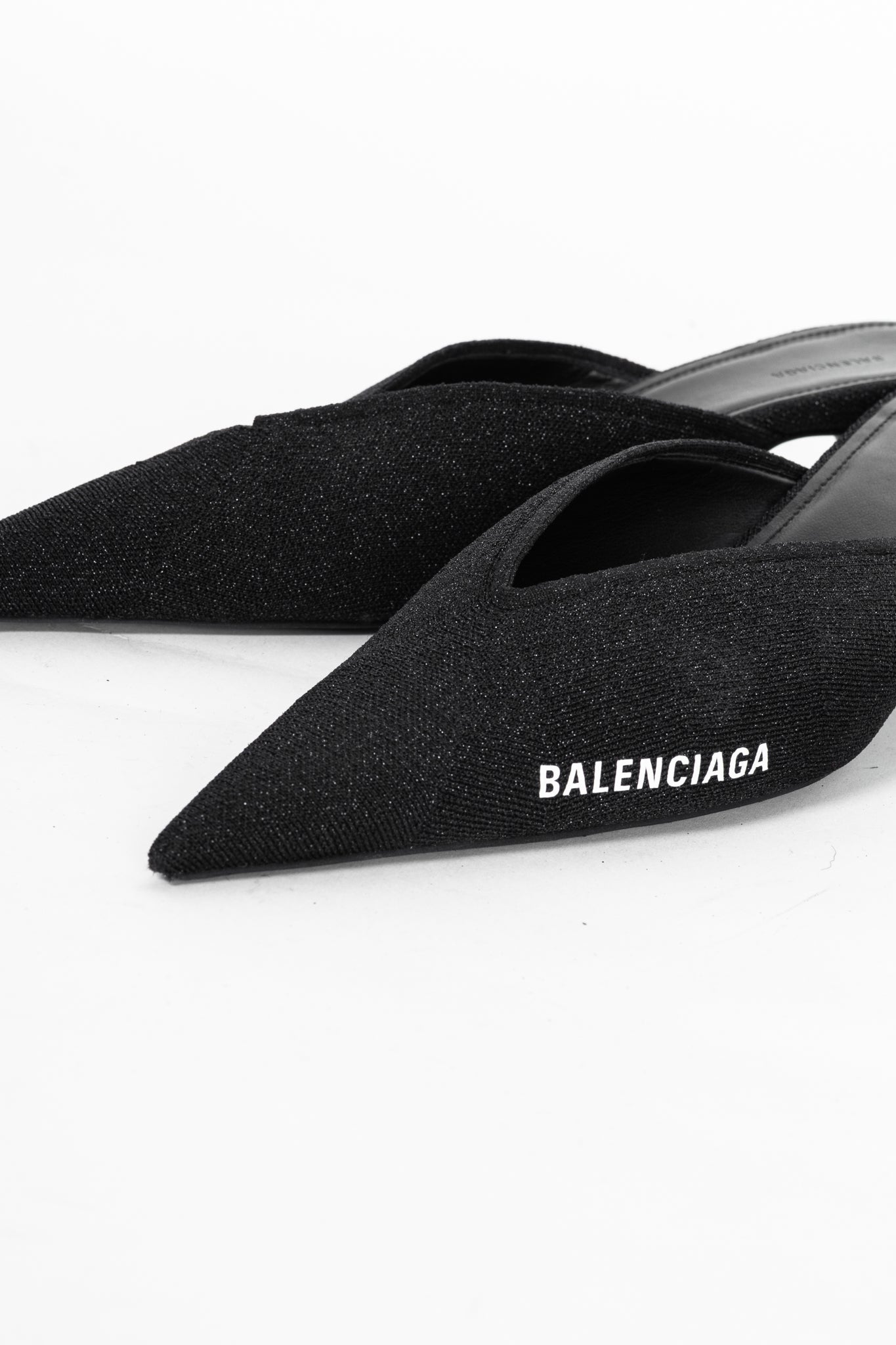 Balenciaga Black Glitter Knit Pointed-Toe Knife Mules