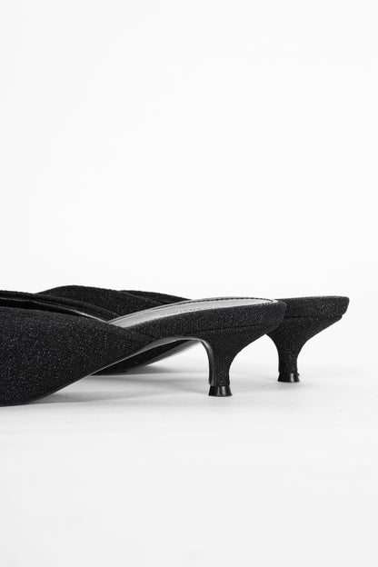 Balenciaga Black Glitter Knit Pointed-Toe Knife Mules