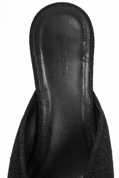 Balenciaga Black Glitter Knit Pointed-Toe Knife Mules