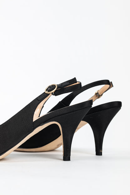 Bally Ciel Black Fabric Slingback Pointed-Toe Heels