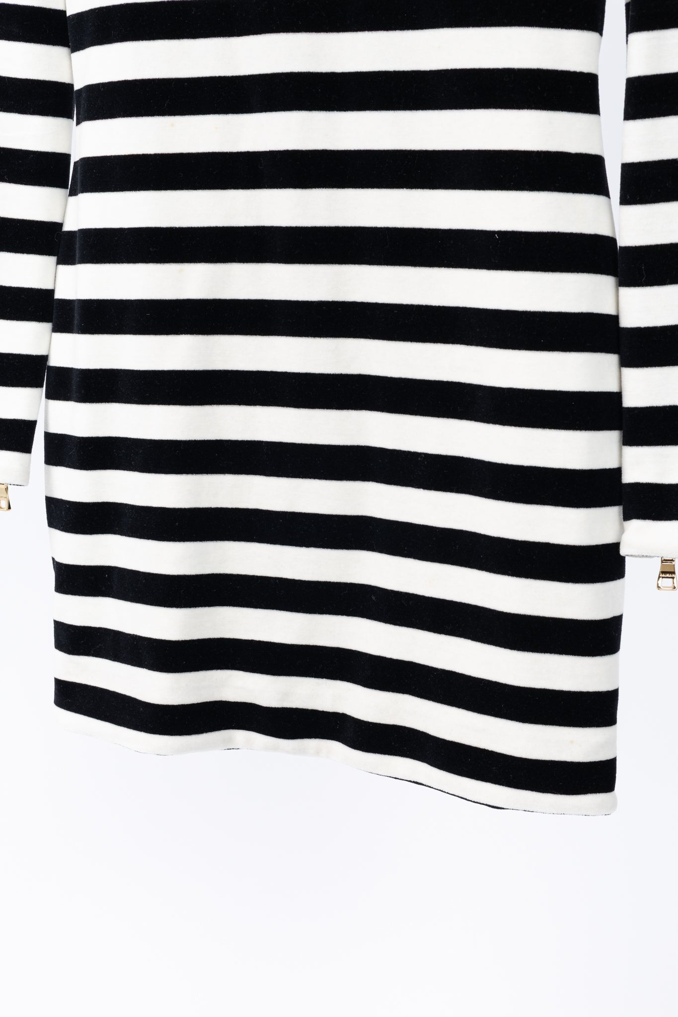 Balmain Black & White Striped Velvet Long-Sleeve Mini Dress