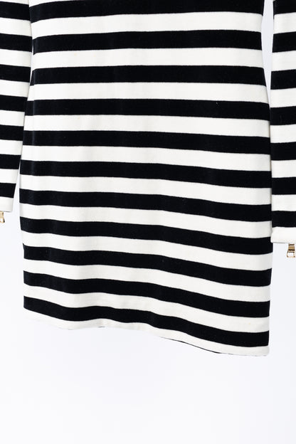 Balmain Black & White Striped Velvet Long-Sleeve Mini Dress