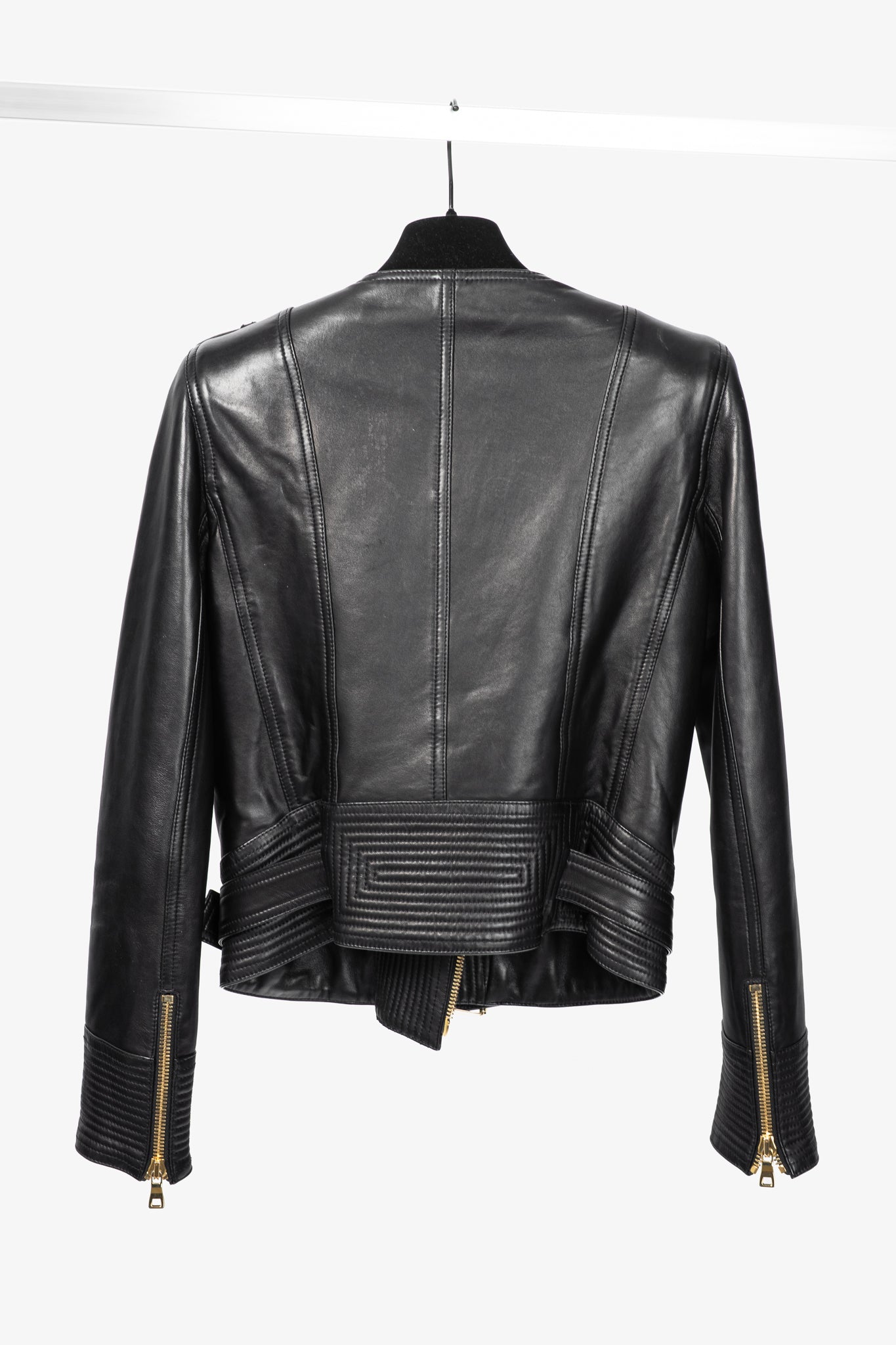 Balmain Black Lambskin-Leather Quilted Biker Jacket