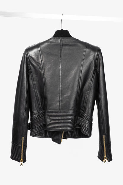 Balmain Black Lambskin-Leather Quilted Biker Jacket